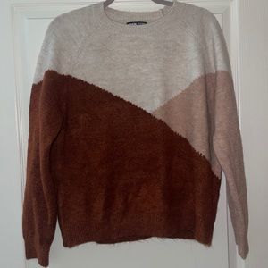 Shein Tri-Color Cozy Pullover Sweater Medium (Brown, Red, Cream)